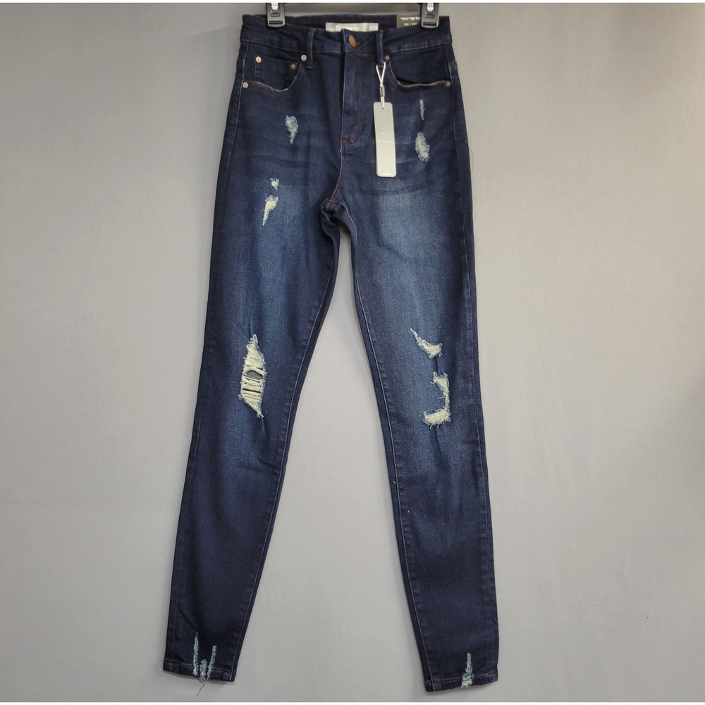 Tractr Jeans Womens 0 Dark Wash‎ Distressed Skinny High Rise Nina Stretch Denim